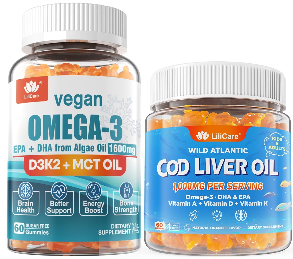 2 pakiranji Vegan Omega 3 Gumiji + 2 pakiranji Crod Jetrno olje Gumiji