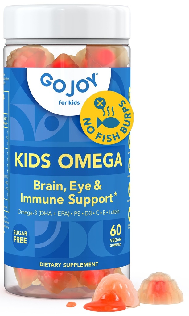 GOJOY Kids Omega 3 DHA Gummies – Brez ribjih ogorkov, brez sladkorja – Možgani, Očesna in Imunska podpora – Nasadna omega-3 iz Algae – Vegan, Čista DHA za malčke, Otroci in otroci Starost 3+