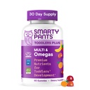 SmartyPants Toddler Multivitaminski gumiji, omega 3 (DHA/EPA), vitamini D3, C, vitamin B12, B6, A, K & cink, biotin, brez glutena, tri sadne arome, 60 Štetje (30 dnevna zaloga)