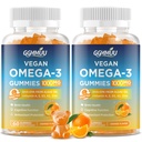 2 Pack Vegan Omega 3 Gummies 1000MG Algal Oil Omega 3 Dopolnilo za odrasle z Algae DHA 600mg & EPA 300mg ribje olje Alternative - za zdravje oči in imunskega sistema, Oranžna aroma, 120 Count