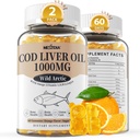 Trsko olje jeter 1000mg Gumiji za odrasle in otroke, z vitaminom A & D3 - Omega 3 ribje olje dodatek - DHA 360mg & EPA 240mg za možgane, kosti, oči in imunskega zdravja, sladkor brez, 120 Count
