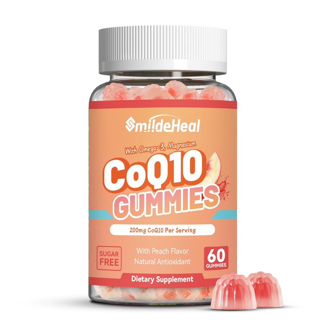 CoQ10 Gumies 200mg z Omega-3, EPA + DHA, & Magnezij - Koencim Q10 Dopolnila za zdravje srca, celično energijo in antioksidant, Vegan - 60 Gumies