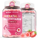 Predporodni vitamini za ženske Gumies, metilfolat 1mg, Vegan Omega 3 DHA 800mg, železo, holin, jodin, vitamin D3 B6 B12 - Multivitamin za ženske pred, med in po nosečnosti, sladkor brez, 60 Število