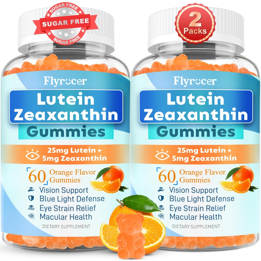 Brez sladkorja Lutein Gummies 25mg, Lutein in Zeaksantin dopolnila za zdravje oči, 13-in-1 nega oči Formula z Omega-3 borovnice Saffron-Vision zdravje, oči sev, suhe oči,Vegan Orange aroma 120 Cts