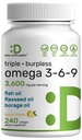 Triple Omega 3-6-9 ribje olje dodatki 3.600mg – 240 Softgels z Laneno olje in Borage Oils Complex – High EPA + DHA – Burpless tablete, limona arome, Wild Caught – Srce, Joint, & Brain Support