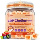 Citicoline 1000mg & Fosfatidilserin 300mg Dodatki CDP Choline Gummies, Možganski dodatek za spomin in fokus w/ Lion's Mane goba, Omega-3, metilfolat, B6 & B12, Non-GMO, Sugar Free,60ct