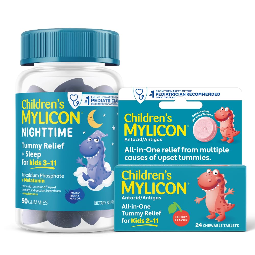 MYLICON Tummy Relief za otroke Bundle, dnevne tablete Tummy Relief + nočne Gumije z melatoninom