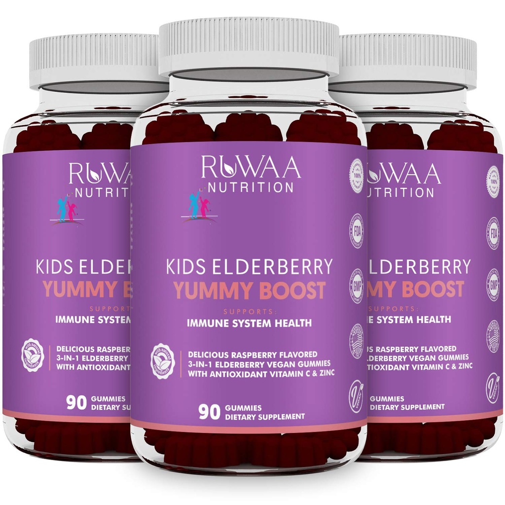RUWAA HRANILO Sambucus Elderberry Gumies za otroke z cinkom in vitaminom C: Antioksidant, Imunska podpora Vitamini, Podpira imunski sistem zdravje: vegetarijanski, Gluten prost, želatina brez (3)
