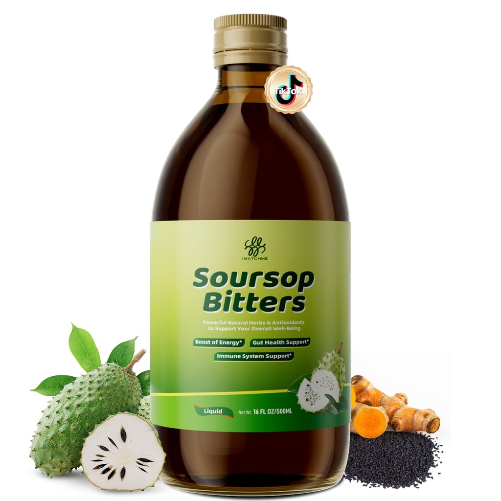 Soursop Bitters Tekoči za digestivno zdravje,Gut Detox&Cleanse,Antioksidant,Imune Podpora,Skin Health-Pure 15 Herb Guanabana čaj s črnim semenom,Moringa & Kurmeric,98% visoka absorpcija,Non-GMO 16 fl oz