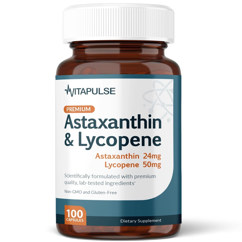Astaksantin 24 mg z dodatkom likopena 50 mg, 100 vegetarijanskih kapsul, brez glutena