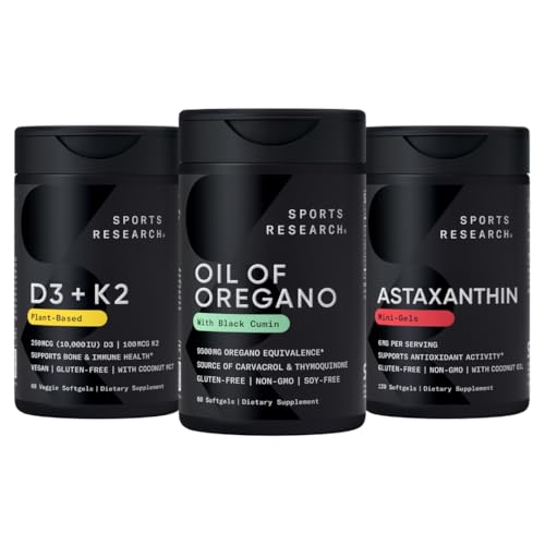 Sports Research® Antioksidant Support Pack - Oil of Oregano 9500mg + Vitamin D3 K2 5000iu + Trojna moč Astaksantin