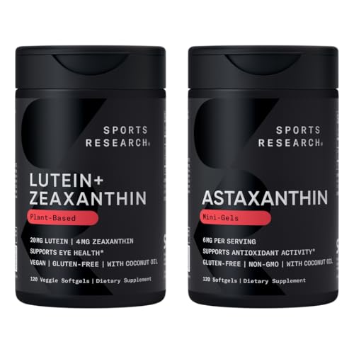 Sports Research® Eye Support - 20mg Lutein + 4mg Zeaksantin Made with Lute-Gen® in 6mg Astaksantin Supplement from Island Astalif (120 Softgels vsak)