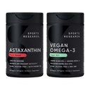 Športne raziskave ® Vegan Antioksidant Podporni paket - Omega-3 Algae olje in rastlinsko osnovan astaksantin Mehčalci za antioksidant dejavnost, zdravje kože in oči (60 Veggie Softgels vsak)