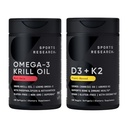 Sports Research® Multivitaminski paket - Omega-3 Krill Oil 500mg w/Cholin, fosfolipidi in astaksantin ter vitamin K2 & Vegan D3 5000iu s kokosovim MCT oljem - Non-GMO · Gluten Free
