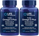 Life Extension Super Omega-3 Plus EPA/DHA Fish Oil, Sezam Lignans, Olive Extract, Krill & Astaksantin - Heart, Brain & Joint Health Support - Gluten-free, Non-GMO - 120 Softgels,(Pack of 2)