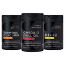 Športne raziskave Antarktika Krill Oil Omega 3 1000mg (s fosfolipidi, holinom in astaksantinom), Kurkumin C3 kompleks (z bioperinom črnim poprom in kokosovim oljem) in vitamin na rastlini D3 + K2