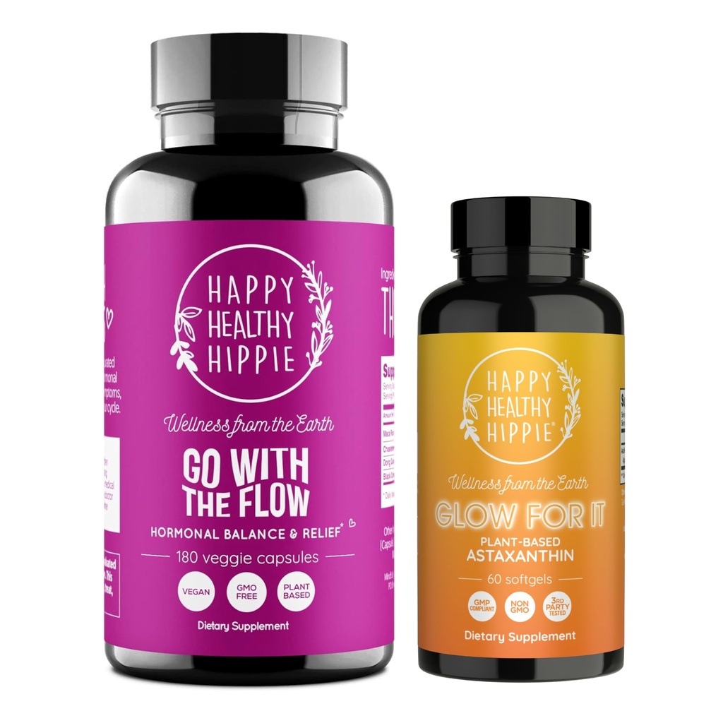 Happy Healthy Hippie Glow za to Astaksantin dodatek & Pojdi z Flow Hormone Ravnotežje za ženske 180ct