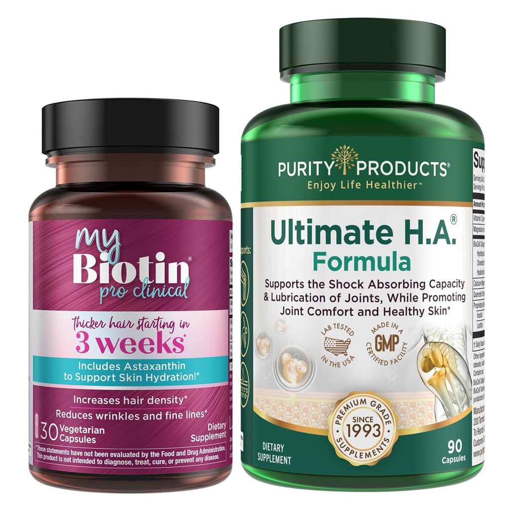 Izdelki za čistočo Bundle - MyBiotin ProClinical + Ultimate H.A MyBiotin ProClinical (Biotin, MB40X Matrix, Astaksantin) - Ultimate H.A. (BioCell Collagen, Quercetin, Hyaluronic Acid + More)