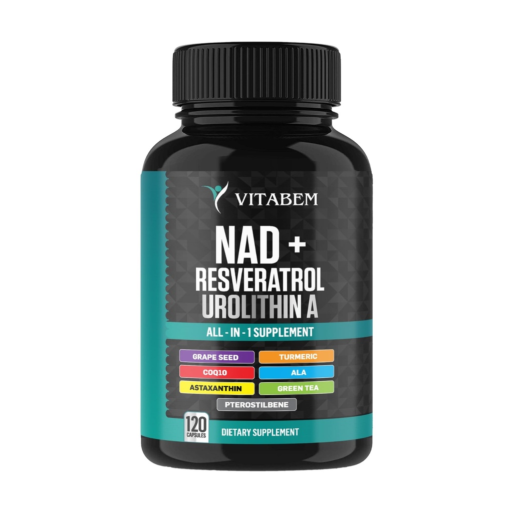 NAD+ Supplement Complex – NAD Supplement+ 300 mg z astaksantinom, urolitinom A, Resveratrolom, CoQ10 in antioksidantno mešanico – celična energija, mitohondrijska podpora – 120 število (paket po 1)