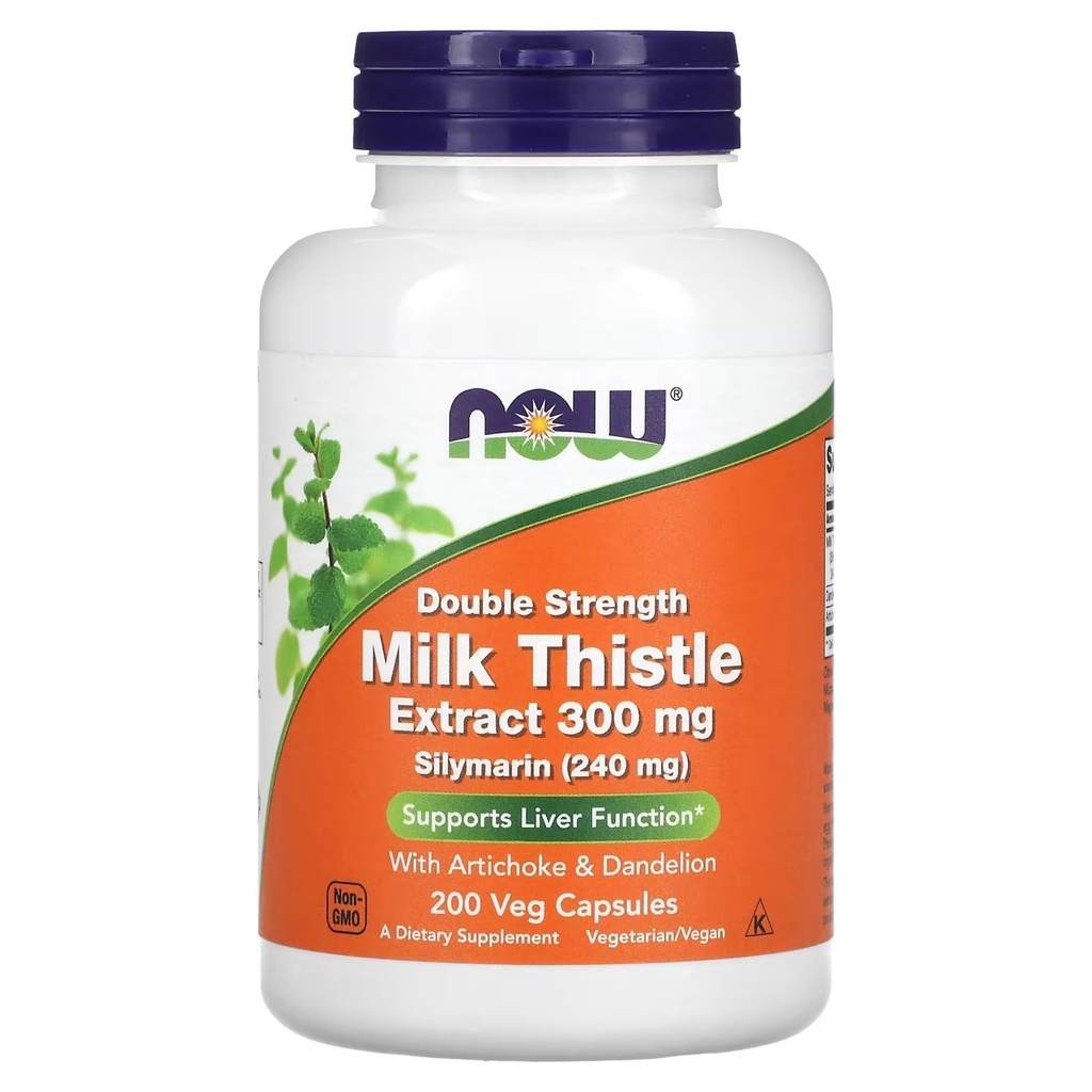 NOW Foods Supplements, Silymarin Milk Thistle Extract 300 mg z Artichoke in Dandelion, dvojna moč, podpira delovanje jeter*, 200 Veg kapsule