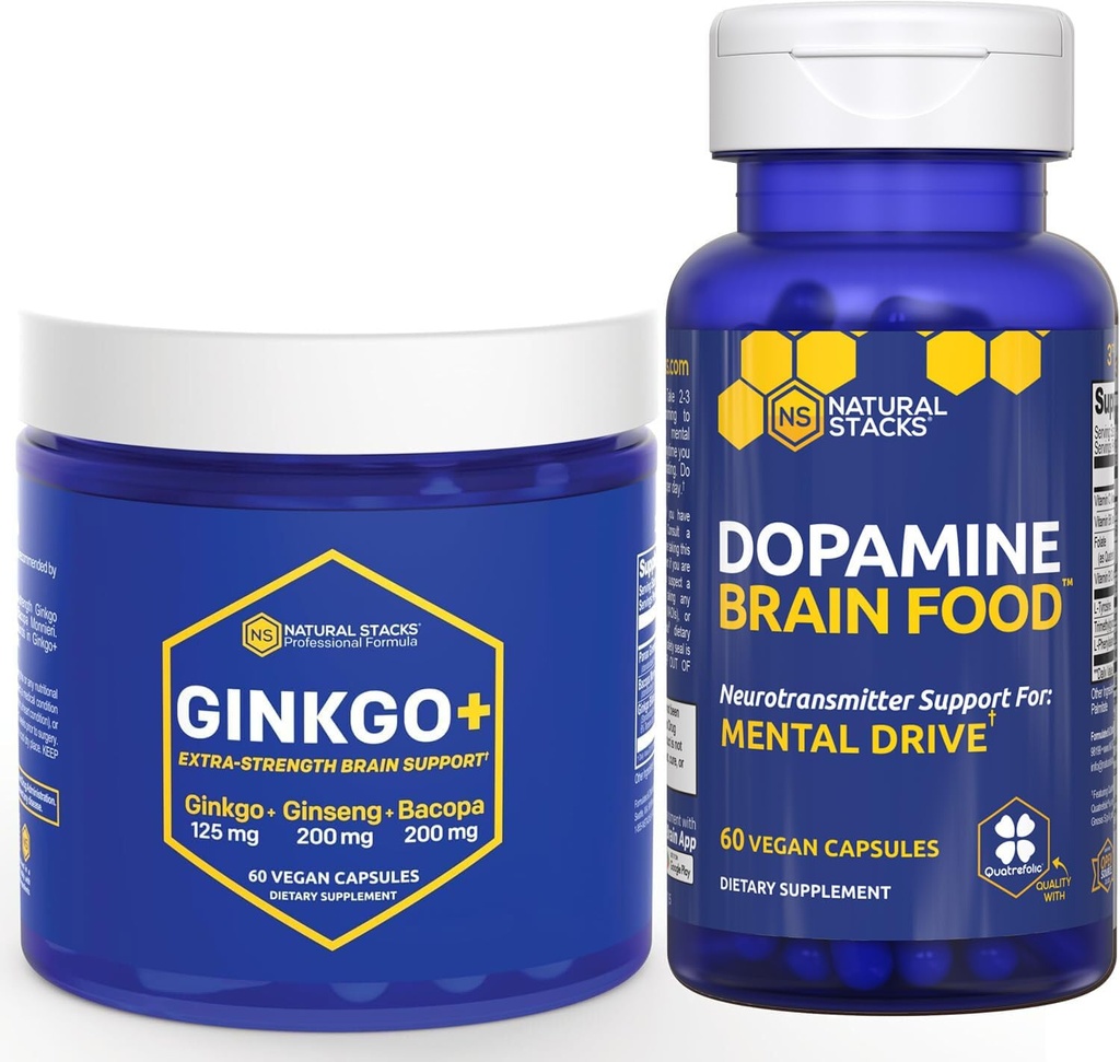 NARAVNI ZASTAVI Ginkgo Biloba + Dopamin Brain Food Bundel - podpira fokus in miselni pogon* - 120 skupnih kapsul