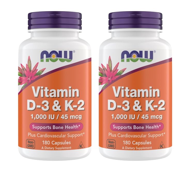 Zdaj dopolnjuje vitamin D3 K2, 1.000 i.e./45 μg, kardiovaskularna podpora, podpira zdravje kosti, 180 Vegetarijanske kapsule - Vegan, Gluten Free, Kosher Vitamin D3 in K2 dopolnila (2)