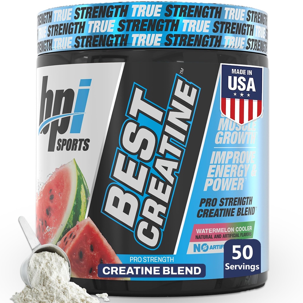 BPI Sports Best Creatine - Kreatin Monohidrat v prahu za moške in ženske, himalajska sol - moč, pump, mišična rast, mišična opredelitev - Brez Bloat - Watermelon Cooler - 50 porcij - 10.58 Ounce