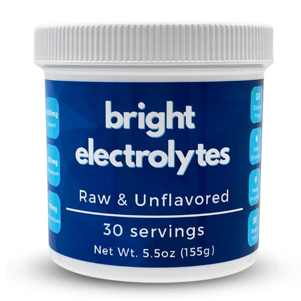 Bright Hydration Elektrolit Powder - Surov in naraven - brez dodanih arom, nič sladkorja - morska sol, himalajska roza sol, magnezij in kalij - srednji 5,5 oz Jar