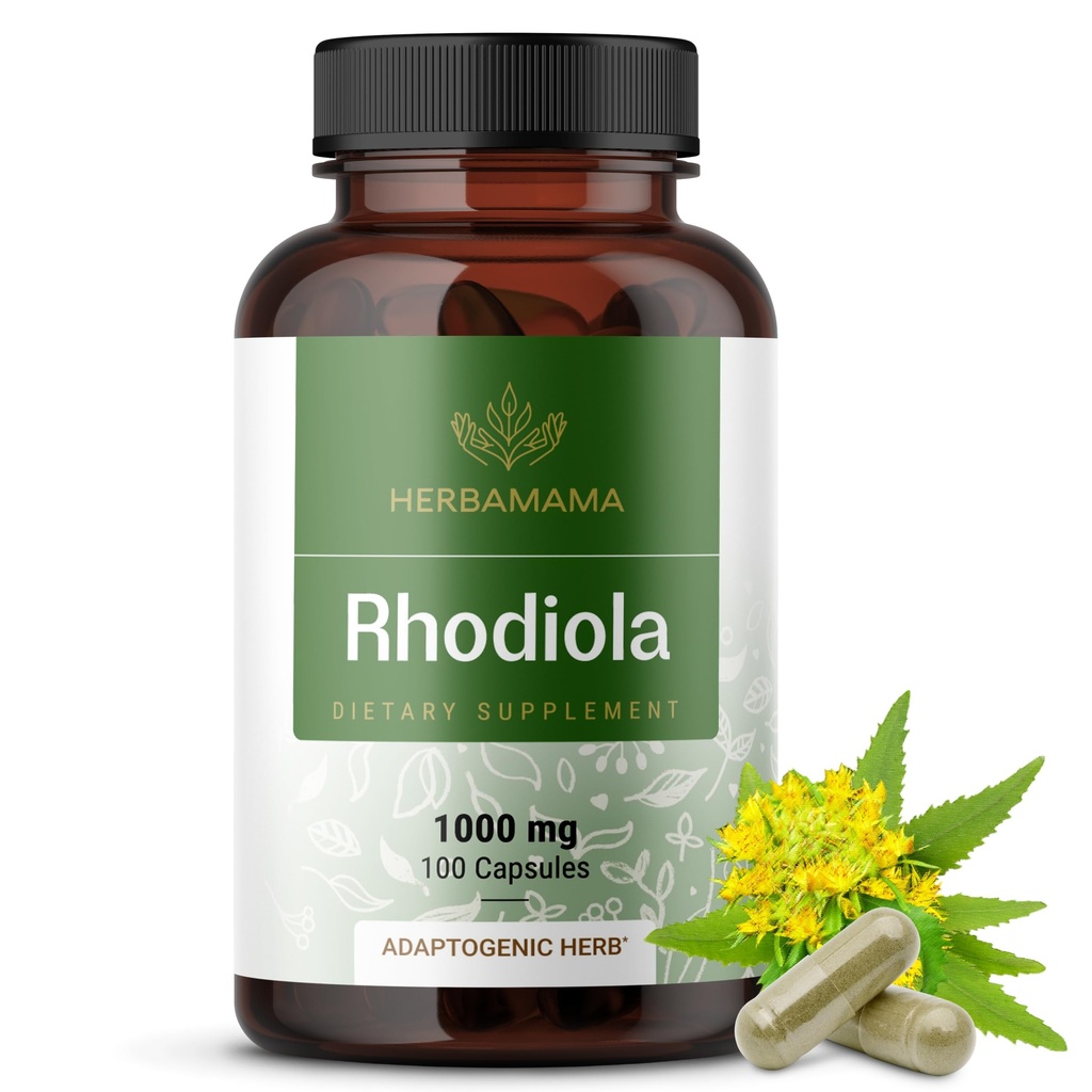 HERBAMA Rhodiola Rosea Kapsule – Naravni Menopause dopolnila* za ženske – 1.000mg Rhodiola Rosea Root Powder per Serving for Women's Relaxation Support – Vegan, Non-GMO – 50-dnevna zaloga