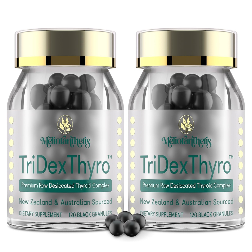 Dodatek za ščitnico – TriDexThyroTM Raw Desiccated ščitnica Complex 375 mg z govedom, prašiči in jajčniki –120 Kapsule za ženske in moške(2 pakiranji)