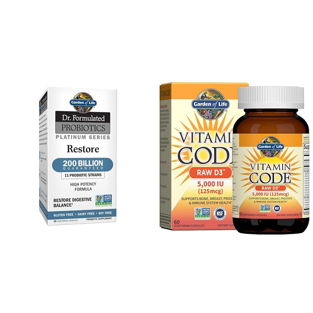 Vrt življenja Dr. Oblikovani probiotiki Platinum Series Obnovi 200 milijard in vitamin D, Vitamin Code Surovi D3, Vitamin D 5000 IU, Surovo Cela hrana Vitamin D