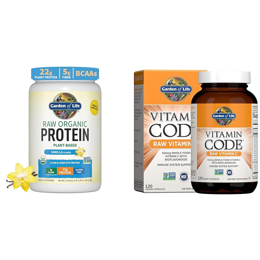 Vrt življenja Organski Vegan Beljakovine Vanilla Powder 22g - Vitaminska koda Vitamin C 120 Kapsule