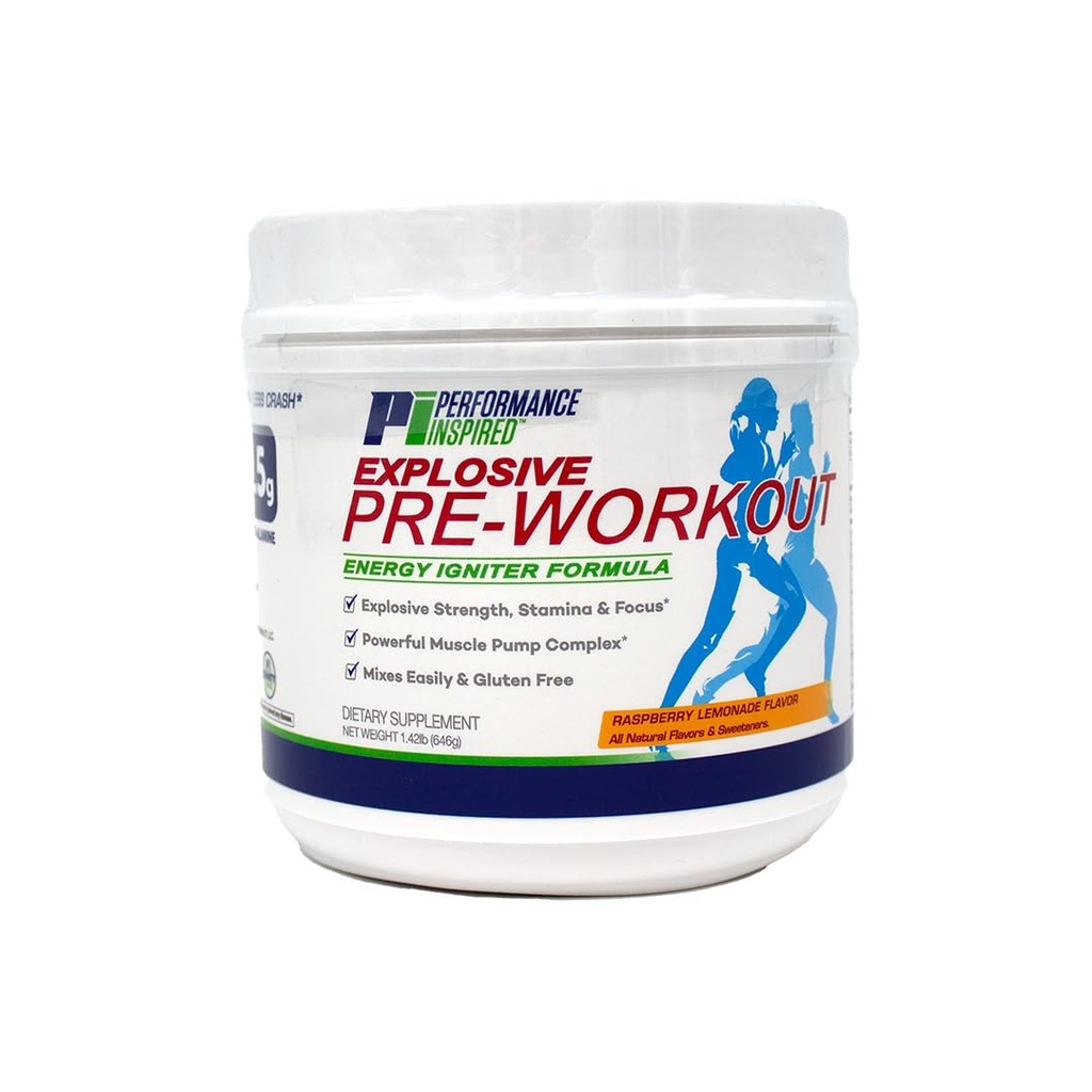 Performance Inspired Nutrition Pre-Workout Powder - All Natural - G-Free & Vegan Formula - Vsebuje citrulin - Nitrosigin - Zeleni čaj - Arginin - Beta Alanine - Raspberry Limonade - 23.84 Ounce