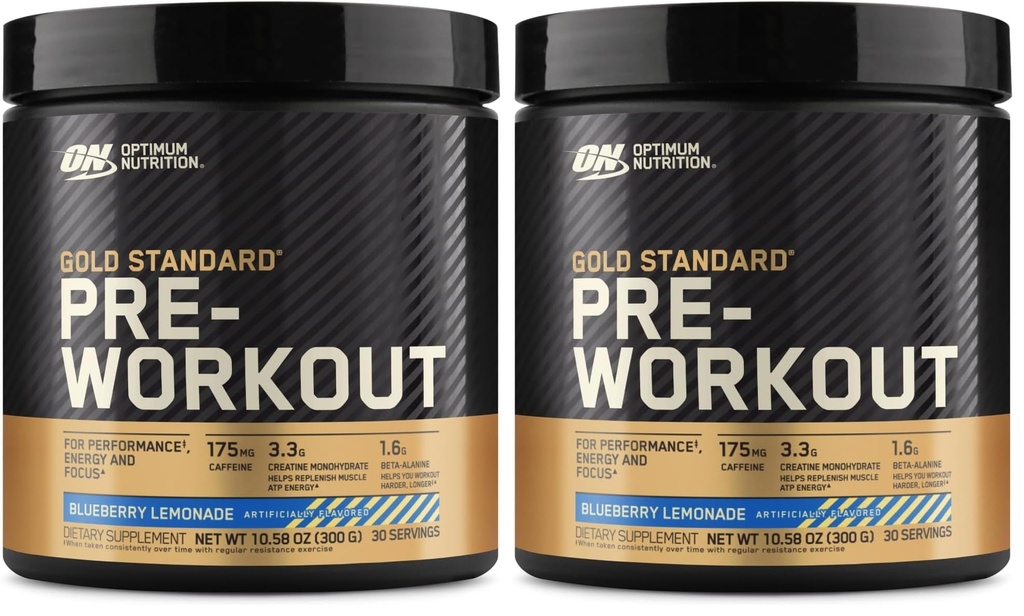 Optimum Nutrition Gold Standard Pre-Workout, Vitamin D za imuno podporo, z Kreatin, Beta-Alanin, in kofein za energijo, Keto Friendly, Blueberry Limonade, 30 Serving, (Pack po 2)