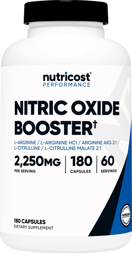 Nutricost Obnovitev dušikovega oksida 2250 mg, 180 kapsul - 750 mg na Casule, 60 servingov - brez glutena in brez glutena
