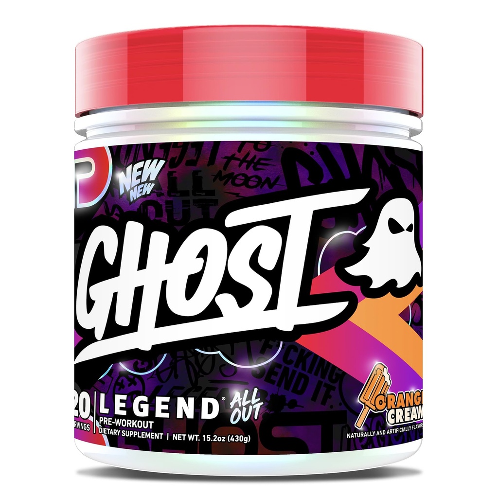 GHOST Legenda Vse out Pre-World Powder, Orange Cream - 20 Serving - Pred-World Supplement za moške in ženske - Energetika & Črpalke - Kofein, Citrulin, Beta Alanin, Betain, NO3-T brez sladkorja