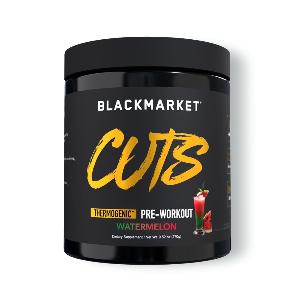 BLACKMARKET CUTS Pred treningom - mešanica alkoholnih pijač v prahu z aromo energije za moške in ženske, odlična za opredelitev mišic, termogenik, brez kreatina (Watermelon, 30 služabnikov)
