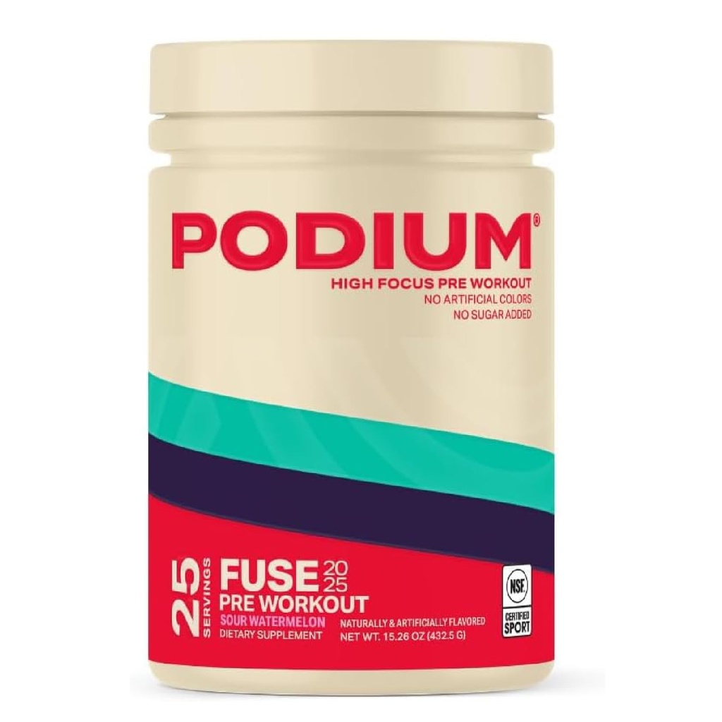 Podium Nutrition, Fuse 2025 Pre Workout Powder, Sour Watermelon, 25 Serving, Beta Alanin in kofein za energijo, Gluten Free, Soy Free, Dairy Free