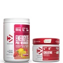 Komplet Dymatize Energyze Pred trening prahu in Kreatin monohidrat Combo za usposabljanje in regeneracijo