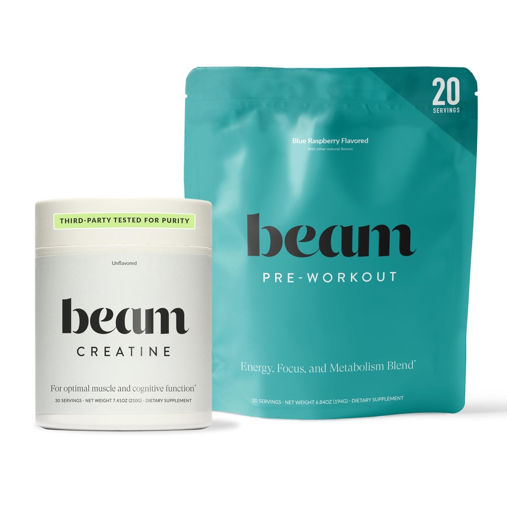 Beam Creatine Monohidrat + Pre Workout Bundle – moč, vzdržljivost in okrevanje mišic Stack – Čista energija in Hydration Podpora, tretja stranka Tested za Vrh trening zmogljivosti
