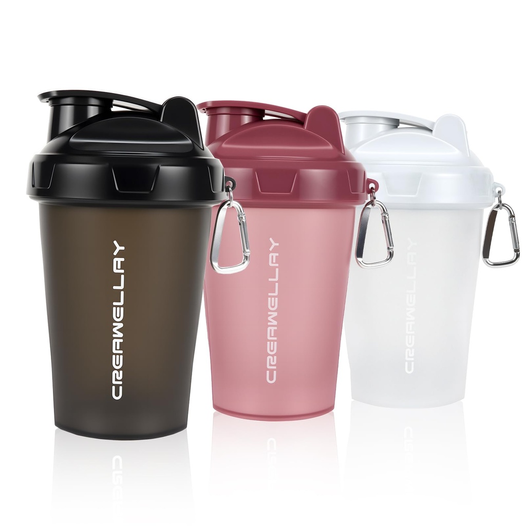 3 paket Shaker steklenice za mešanice beljakovin, 17 oz Majhne beljakovine Shaker steklenica z ročajem, Gym Shaker pokali z mešalno žogo za pred vadbo, BPA-free & Dishwaster Safe (črna, bela, roza)
