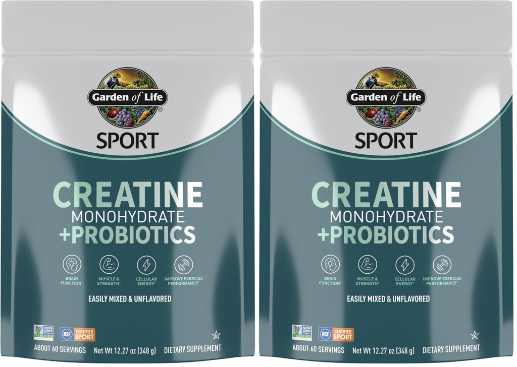 Vrt življenja Kreatin Monohidrat Prašek za ženske in moške, Mikroniziran Pre Workout s probiotiki za mišice, moč, Šport Amino energijo, O 60 Enostavno za mešanje Unflavored Servings, (Pack z 2)