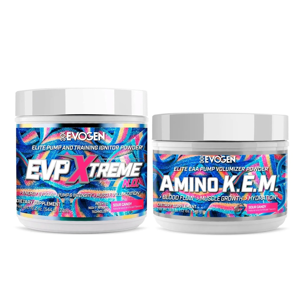 Evogen EVP Xtreme NO Amino K.E.M. Bundle – Pre Workout Powder & EAA/BCAA Pump Volumizator za rast mišic, Hidracija in zmogljivost 