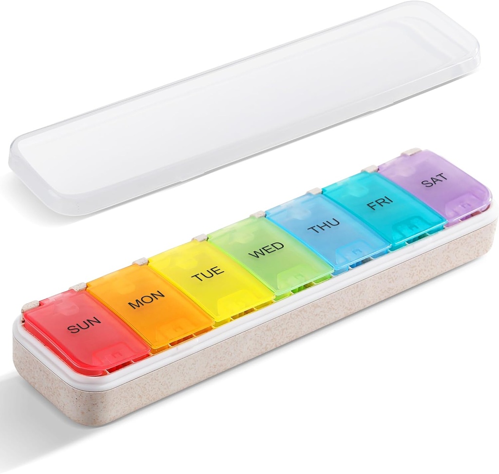 Zannaki Grain Fiber XL Tedenska tabletka Organizator 7 dan, Pop odpri velike potovalne dnevne tablete Box, Vlaga dokaz teden tablete imetnik posode, Artritis prijazno Medicine Primer za vitamina medicina dodatek