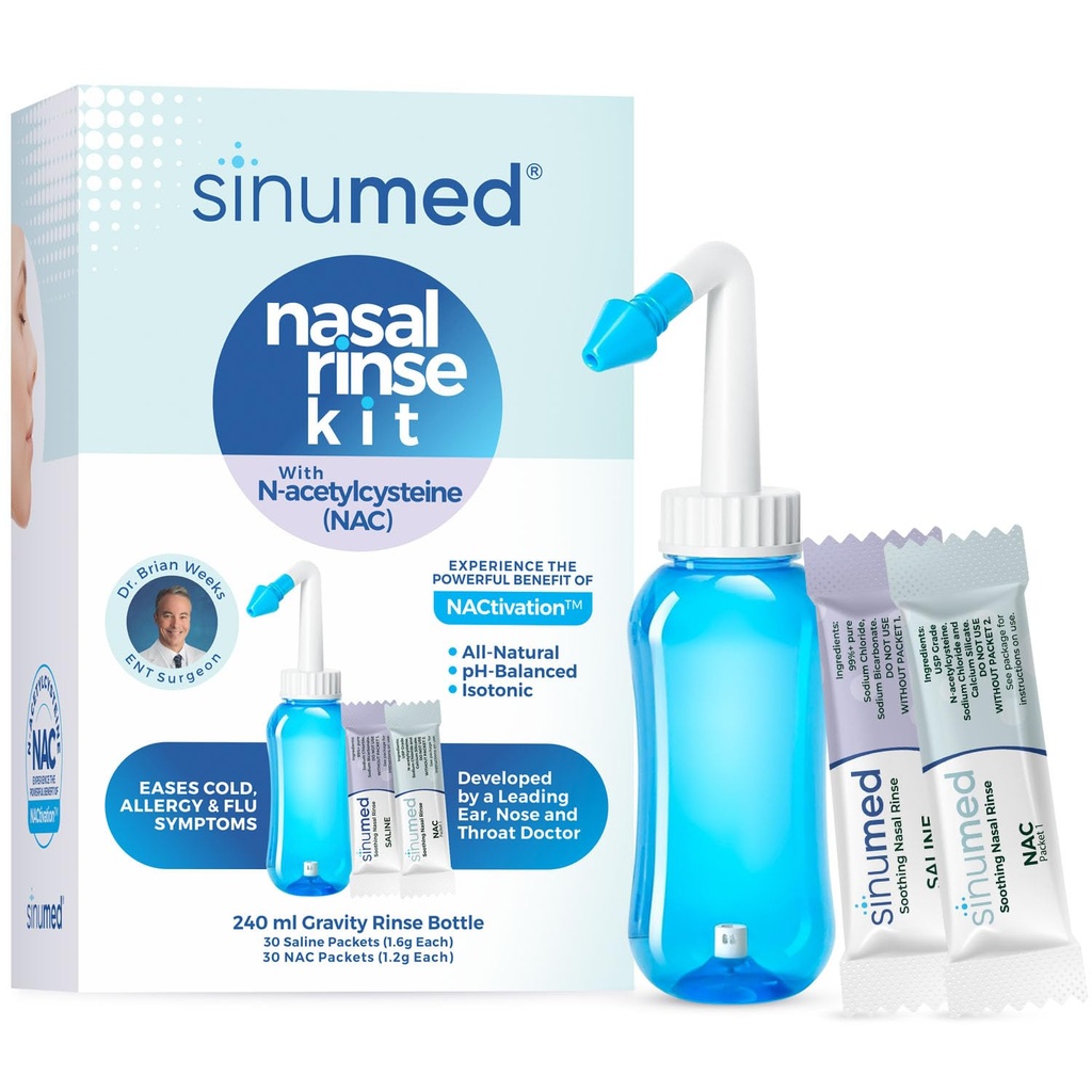 Sinus Rinse, 60PK Nazalni rinse paketi z NAC in Saline, Gravity Izpiranje steklenica, Alternativna za Neti Pot, Pomaga pri alergiji, prebavnih motenj, hladni simptomi (Steklenica Gravity s NAC 60PK)