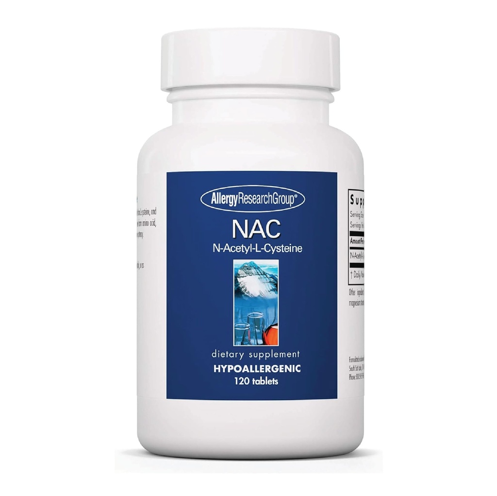 Alergija Raziskovalna skupina NAC dodatek - N-acetil-L-Cysteine, Glutatione Precursor, Podpira imunske funkcije, zdravo sluz očistek, Free Form Amino Acid, Hypoallergenic - 120 Count