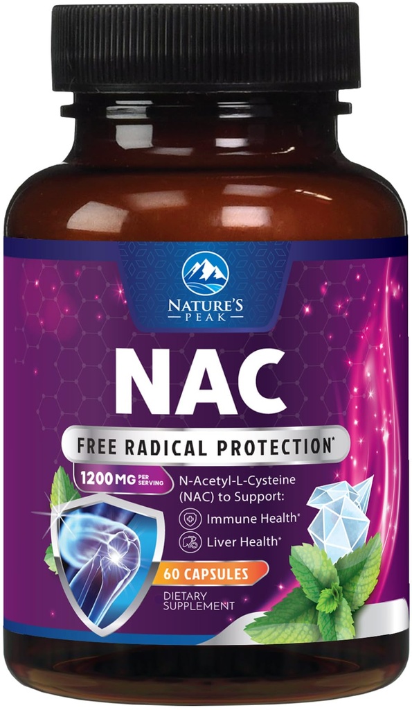 NAC dodatek - 1200mg na serviranje N-acetil-L-Cysteine – optimalna absorpcija Imunska podpora z močnimi antioksidanti - Podpora za zdravje dihal in jeter - Gluten prost, ustekleničen v ZDA - 60 kapsul