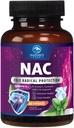 NAC dodatek - 1200mg na serviranje N-acetil-L-Cysteine – optimalna absorpcija Imunska podpora z močnimi antioksidanti - Podpora za zdravje dihal in jeter - Gluten prost, ustekleničen v ZDA - 60 kapsul