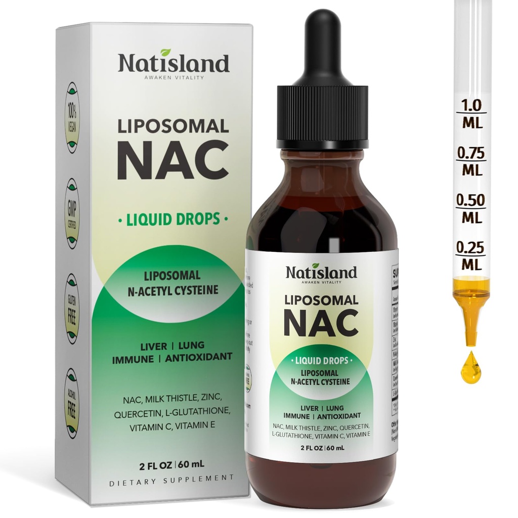 Liposomske tekoče kapljice NAC, NAC dodatek N-acetil cistein, NAC 600 mg z mlekom Thistle & Quercetin za odrasle in otroke, jetra in pljuča, Imuno & antioksidant podporo, kožo in celično zdravje, 2 Fl Oz