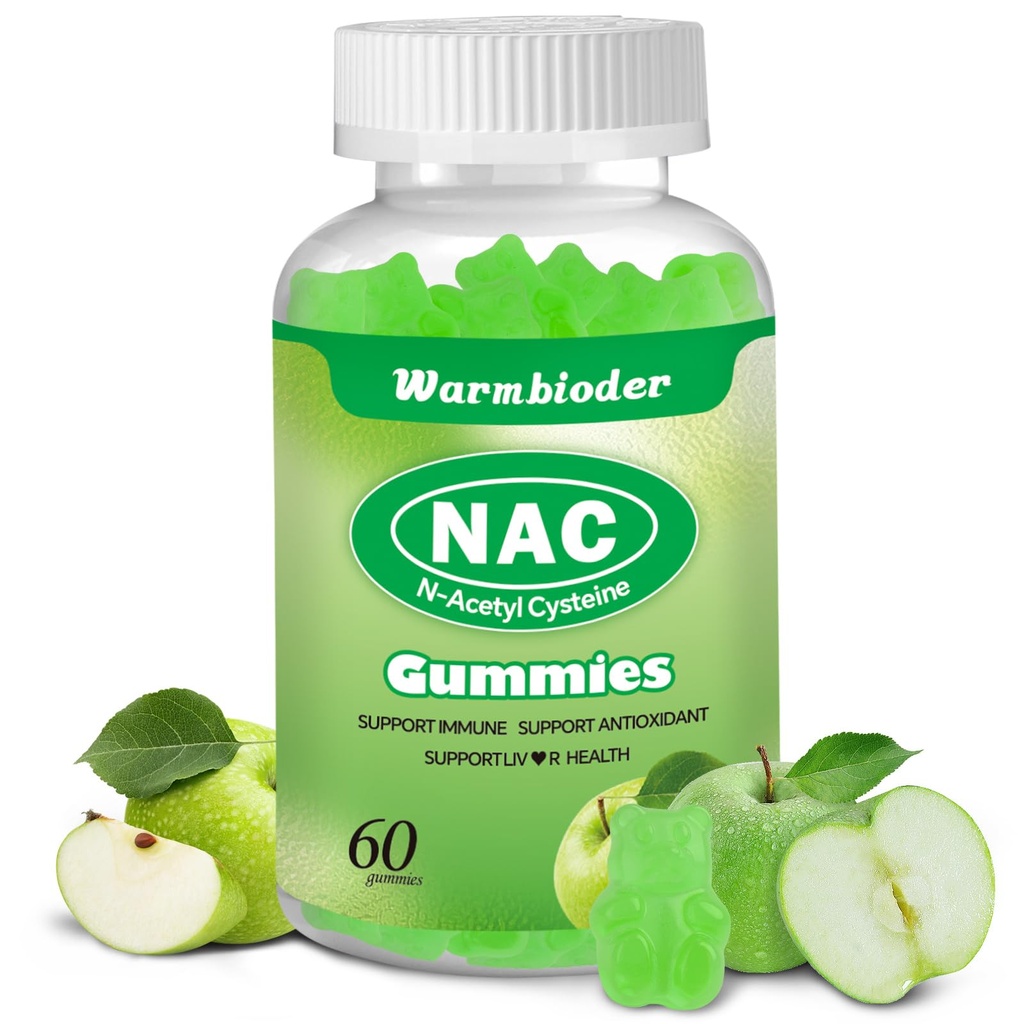 NAC Gumiji za odrasle in otroke 1200mg, NAC dodatek N-Acetil Cistein, Imunska podpora,NAC žvečljiva podpora zdravje jeter,Sugar-free, Zelena Apple aroma